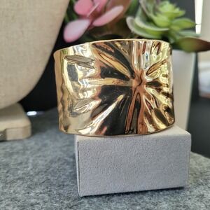 Gold Tone Wide Statement Cuff Bracelet Sculptural Modernist 6.5"